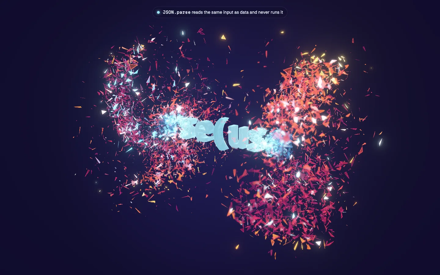 3D text shattering into hot glass shards around a cold core