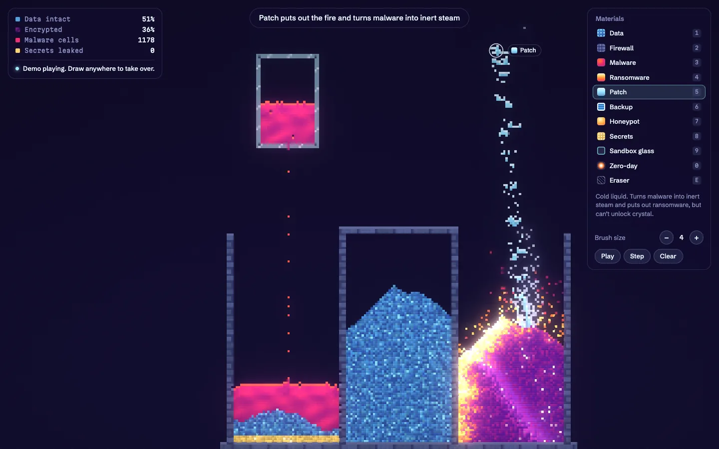 Pixel bins of data, malware and burning ransomware